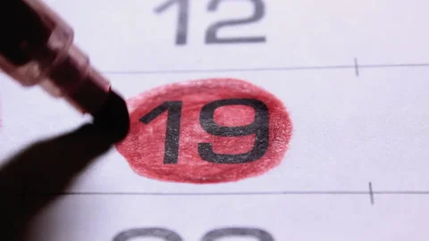 Calendar with the nineteenth number underlined as an important reminder Stock-Footage 220104308