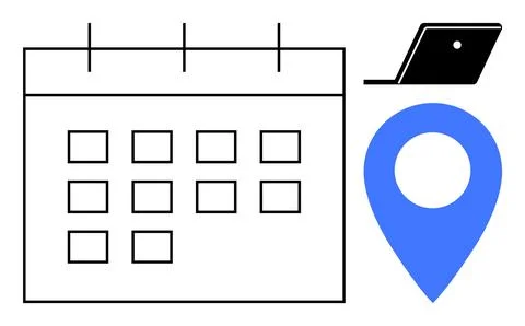 Calendar, Notebook and Map Pin Planning and Organization Visual Guide with .. Stock Illustration