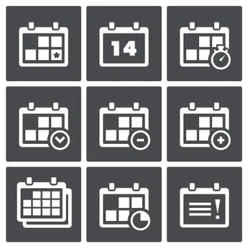 Calendar with notes icon set Stock Illustration