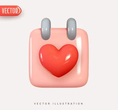 Calendar, notes reminder. Organizer 3d vector Icon with red heart. Realistic  스톡 일러스트