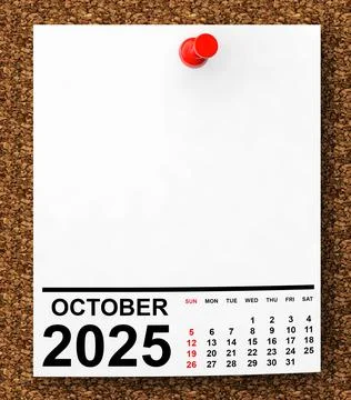 Calendar October 2025 on Blank Note Paper. 3d Rendering Stock Illustration