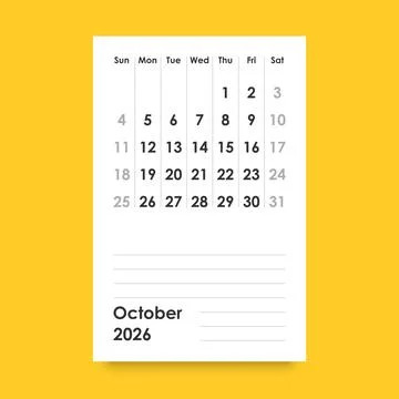 Calendar october 2026 icon in flat style. Planner vector illustration on is.. Stock Illustration