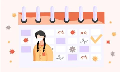Calendar or a spreadsheet with a check mark, a picture of a woman in protective Stock Illustration
