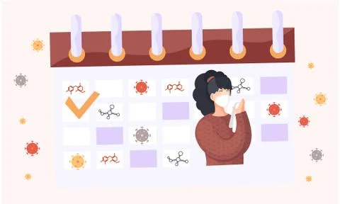 Calendar or a spreadsheet with a check mark, a picture of a woman in medical Illustrazione stock