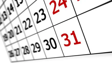 Calendar page with date of 31st.  Stock Illustration