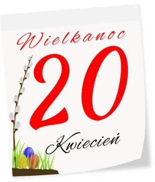 Calendar page with date of easter-20.04.2014 isolated on a white background Stock Illustration