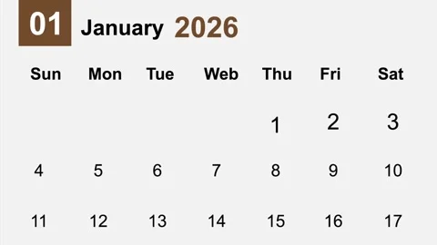 Calendar Page Displaying Dates in Grid Format with Weekday Labels Stock Footage 323785656