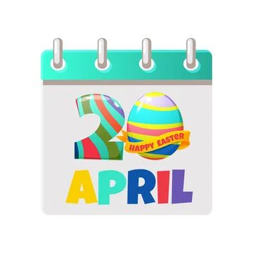Calendar page for Easter Day. 20 April- Happy Easter Day with egg for your gr Stock Illustration