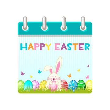 Calendar page for Easter Day with bunny and Easter eggs for your greeting car Stock Illustration