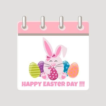 Calendar page for Easter Day with bunny and coloring eggs for your greeting.. Stock Illustration