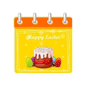 Calendar page for Easter Day with Easter cake and coloring eggs for your gr.. Stock Illustration