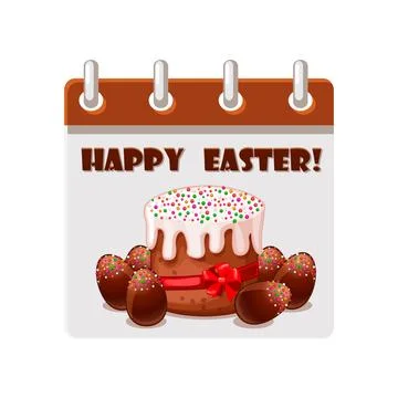 Calendar page for Easter Day with Easter cake and chocolate eggs for your gre Stock Illustration