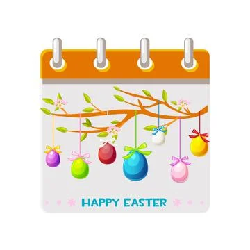 Calendar page for Easter Day with Easter eggs on branch for your greeting c.. Stock Illustration