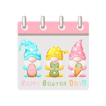 Calendar page for Easter Day with Gnomes and Easter cookies for your greeti.. Stock Illustration