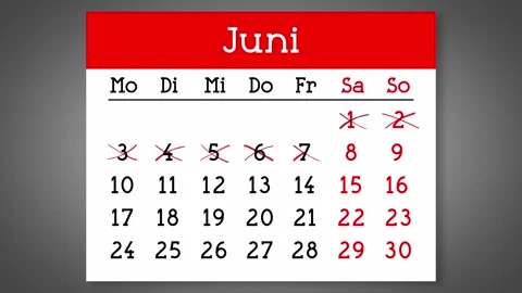 Calendar page for German June with days crossed out Stock Footage 341704822