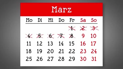 Calendar page for German March with days crossed out Stock Footage 341704819