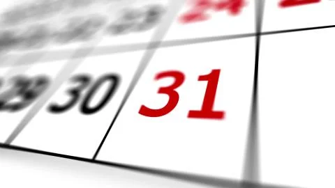 Calendar page with marked red date of 31st. Illustrazione stock