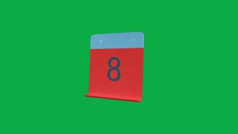 Calendar page with number 8 icon 3d animation on green screen background video Stock Footage 331301294