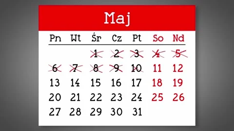 Calendar page for Polish May with days crossed out Stock Footage 341704973