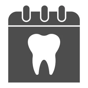 Calendar page with tooth solid icon. Diagnostics slide, appointment day symbol イラスト素材