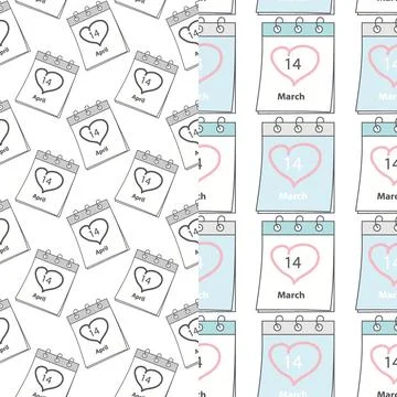 Calendar pages seamless pattern of White and Black Day date 14 March and 14 Stock Illustration