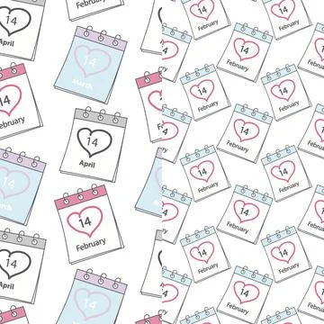 Calendar pages seamless patterns with St Valentines Day, White and Black Day Illustrazione stock