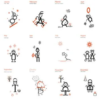 Calendar with people Stock Illustration