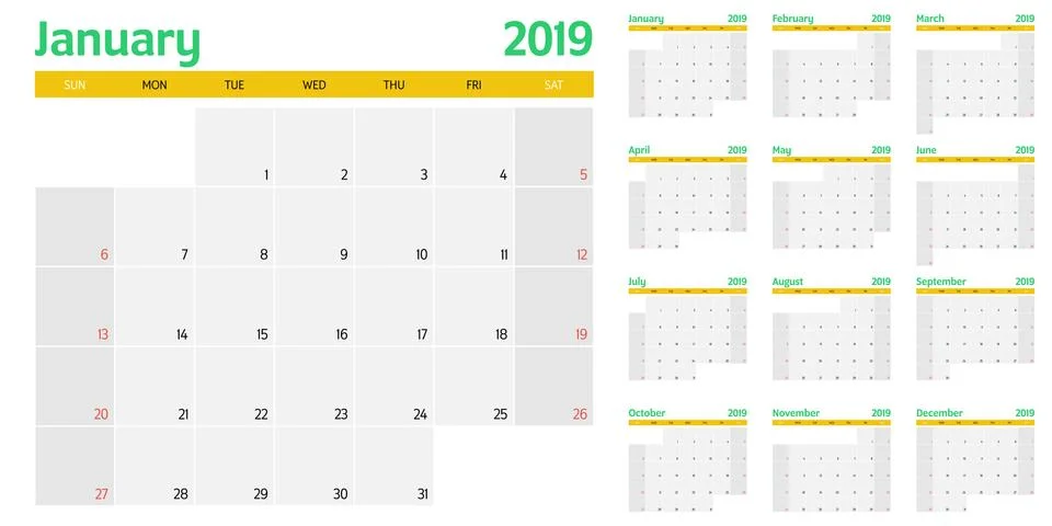 Calendar planner 2019 template vector illustration Stock Illustration