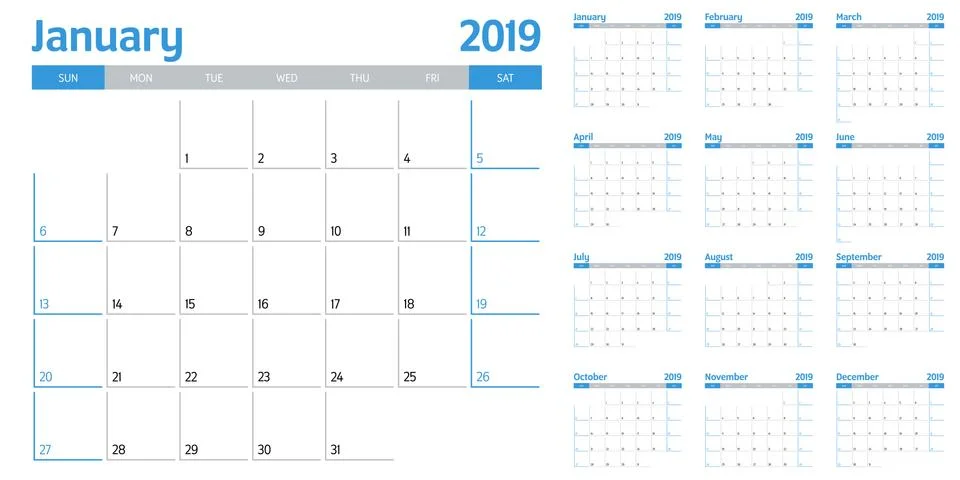 Calendar planner 2019 template vector illustration Stock Illustration