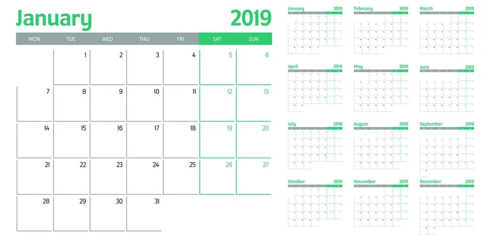 Calendar planner 2019 template vector illustration Stock Illustration