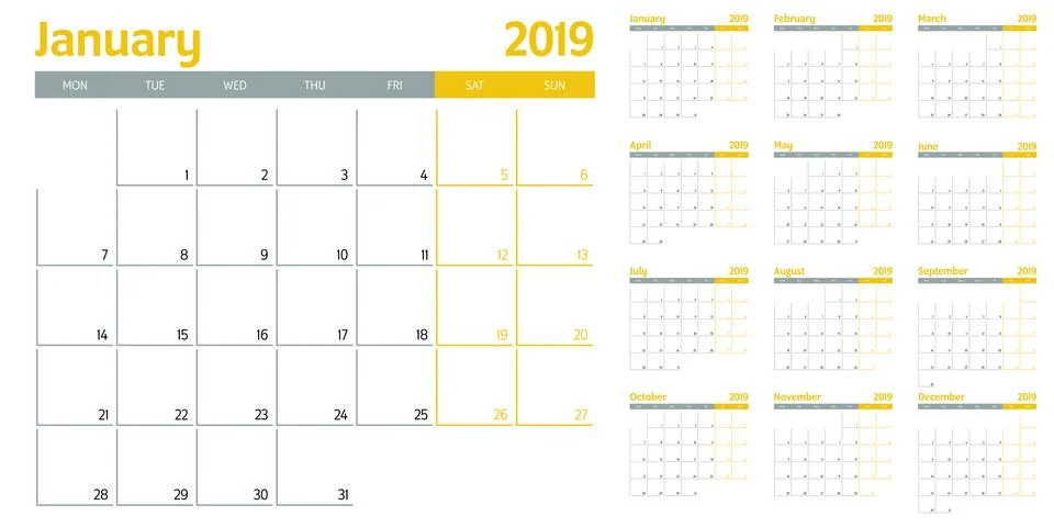 Calendar planner 2019 template vector illustration Illustrazione stock