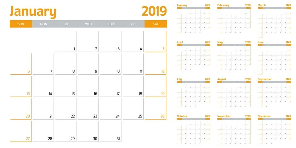 Calendar planner 2019 template vector illustration Stock Illustration