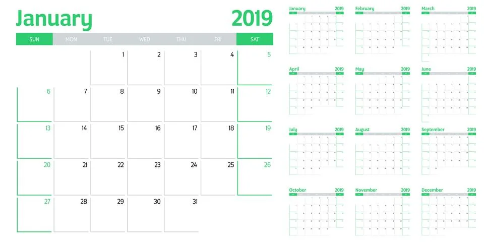 Calendar planner 2019 template vector illustration Stock Illustration