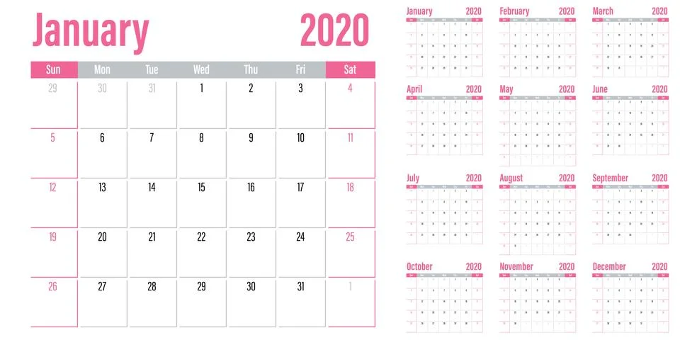 Calendar planner 2020 template vector illustration Stock Illustration