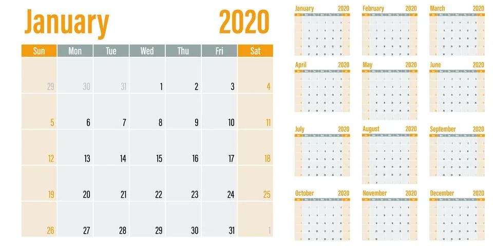 Calendar planner 2020 template vector illustration Stock Illustration