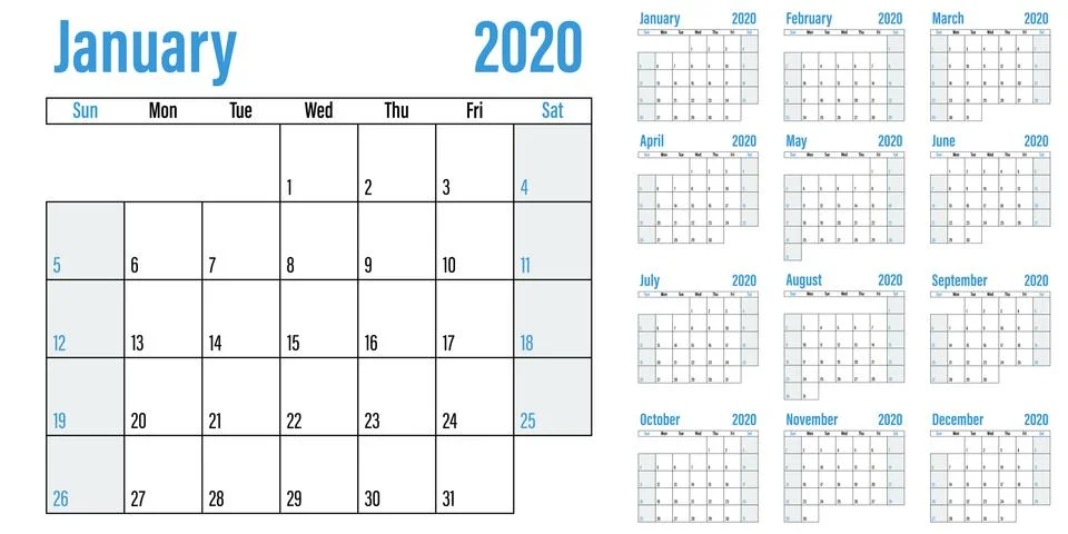 Calendar planner 2020 template vector illustration Illustrazione stock