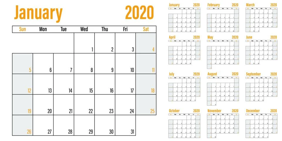 Calendar planner 2020 template vector illustration Stock Illustration