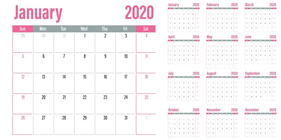 Calendar planner 2020 template vector illustration Stock Illustration