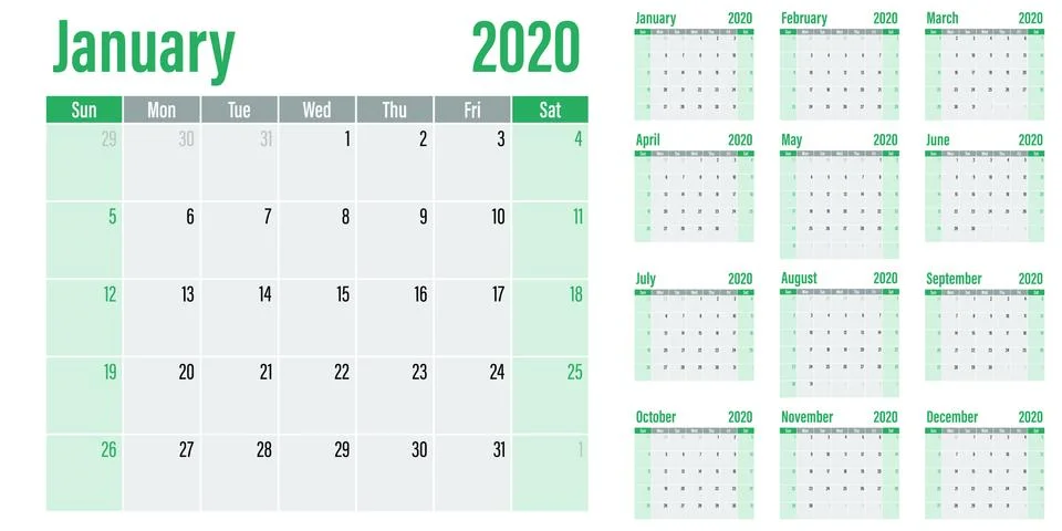 Calendar planner 2020 template vector illustration Stock Illustration