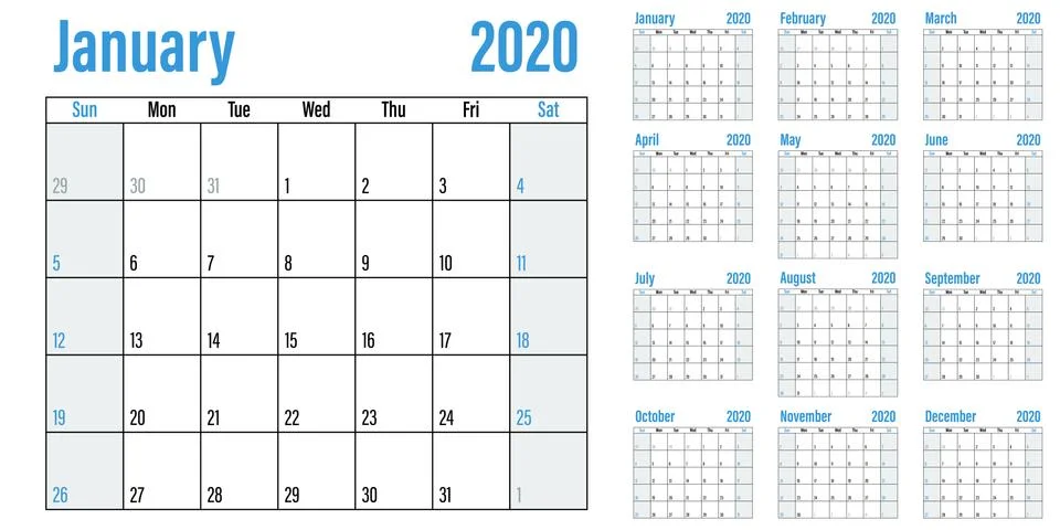 Calendar planner 2020 template vector illustration Stock Illustration