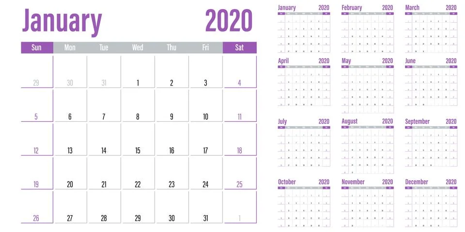 Calendar planner 2020 template vector illustration Stock Illustration
