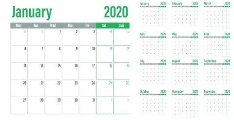 Calendar planner 2020 template vector illustration Stock Illustration