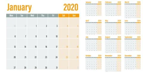 Calendar planner 2020 template vector illustration Stock Illustration
