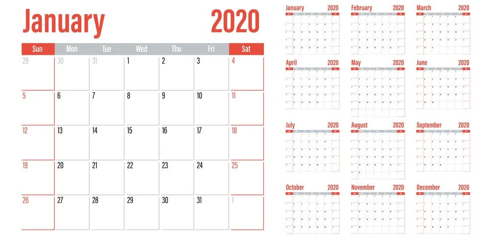 Calendar planner 2020 template vector illustration Stock Illustration