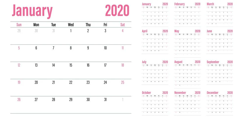 Calendar planner 2020 template vector illustration Stock Illustration