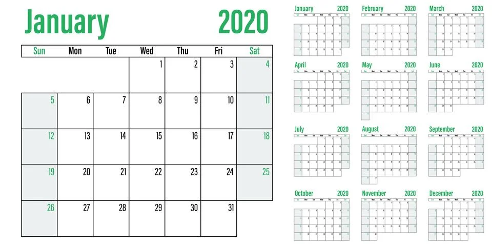 Calendar planner 2020 template vector illustration Stock Illustration
