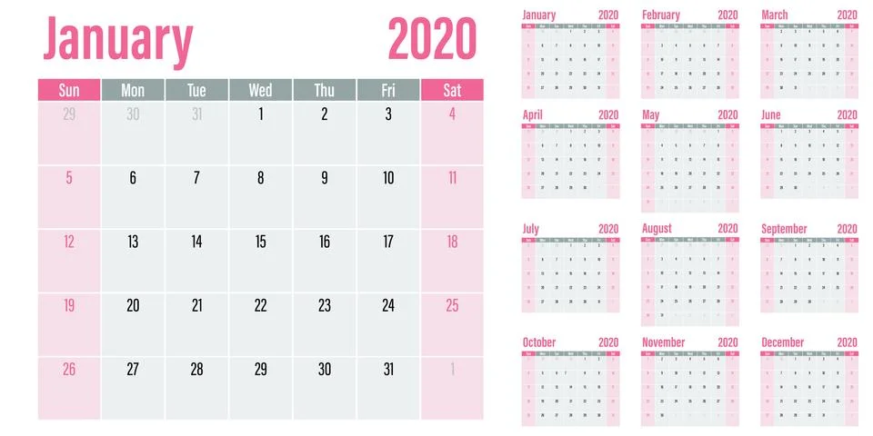 Calendar planner 2020 template vector illustration Stock Illustration