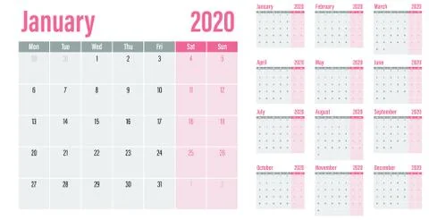 Calendar planner 2020 template vector illustration Stock Illustration