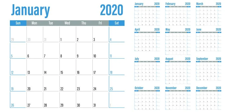 Calendar planner 2020 template vector illustration Stock Illustration