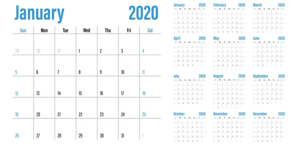 Calendar planner 2020 template vector illustration Stock Illustration